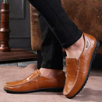 Мужская повседневная обувь, кожаные мягкие лоферы, модные удобные туфли на плоской подошве для вождения, большие размеры 38-47, туфли на плоской подошве 38 чёрный