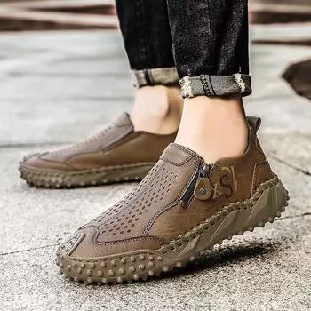 Мужская повседневная обувь Кожаные туфли с низким берцем и дырками 39 чёрный