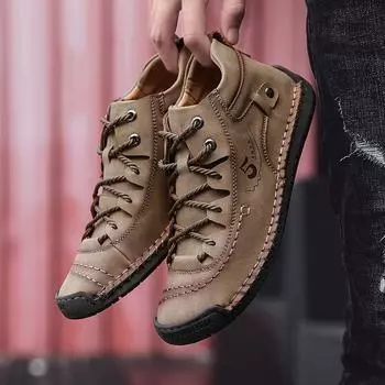 Мужская повседневная обувь, кроссовки из искусственной кожи, дышащая мужская обувь ручной работы в стиле ретро для отдыха, большие размеры, Zapatos Casuales 48 чёрный