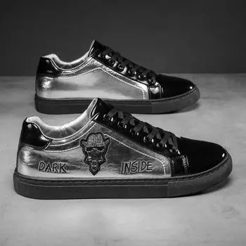 Мужская повседневная обувь Лакированные лоферы Скейт Мужская крутая обувь для вождения Мужские кроссовки для ходьбы Кроссовки Платье Тренд Новейший Досуг 39 серебряный