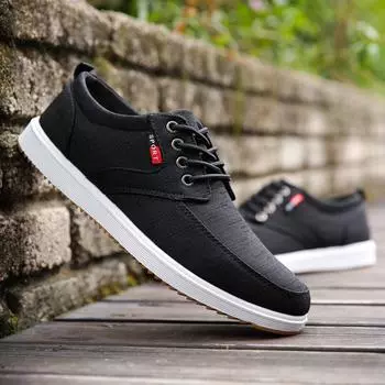 Мужская повседневная обувь Летняя парусиновая обувь Мужская дышащая повседневная парусиновая мужская обувь Прогулочная мужская обувь Chaussure Homme Заводские продажи 6.5 чёрный