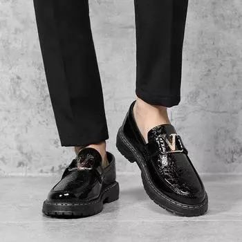 Мужская повседневная обувь, лоферы на толстой подошве, кожаные туфли для мужчин, черная платформа, животный принт, офисные туфли без застежек, летняя распродажа, низкая цена, pu 40