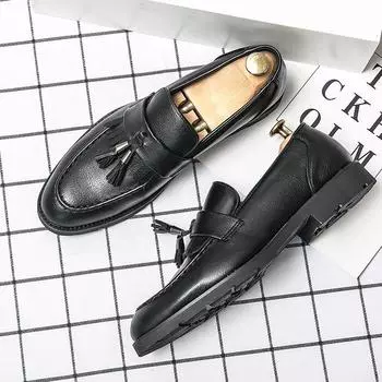 Мужская повседневная обувь Модная деловая обувь Мягкие мокасины Лоферы Высококачественные мужские кожаные свадебные туфли Gommino Zapatos Chaussure 6 чёрный
