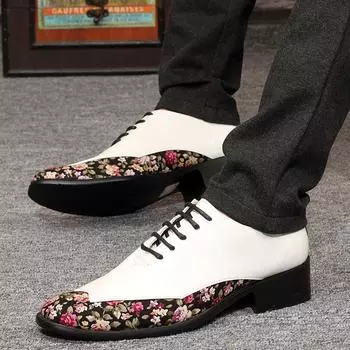 Мужская повседневная обувь, модная деловая роскошная лоскутная обувь с острым носком для свадебной вечеринки 38 белый