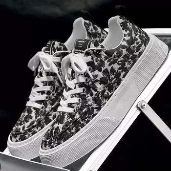 Мужская повседневная обувь, модная обувь из парусины с принтом для мужчин, дышащая универсальная обувь для ходьбы, роскошные удобные туфли на плоской подошве 2024 39 белый