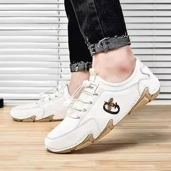 Мужская повседневная обувь, модная обувь весна/лето, мужские кожаные универсальные туфли из британской мягкой коровьей кожи, белые туфли 38 белый