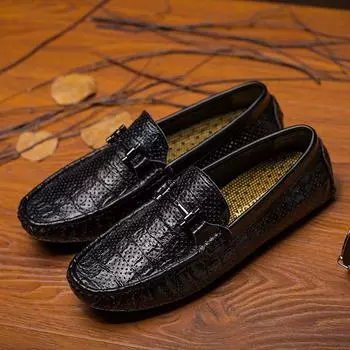 Мужская повседневная обувь, модные летние удобные повседневные кожаные легкие мокасины без застежек, роскошные туфли-лодочки с открытыми дышащими вставками 43