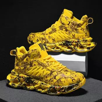 Мужская повседневная обувь, модные трендовые кроссовки для мужчин, высокие туфли на шнуровке, вулканизированная обувь, размеры 38-46 38 жёлтый