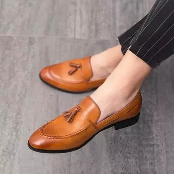 Мужская повседневная обувь Мокасины Кожаные балетки Zapatos Hombre Лоферы с кисточками Обувь Мужская обувь Chaussures British Style 7 чёрный