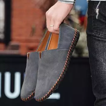 Мужская повседневная обувь Мужская обувь Модная обувь для ленивых Низкие дышащие туфли для вождения Мужские кожаные туфли большого размера 39 красный