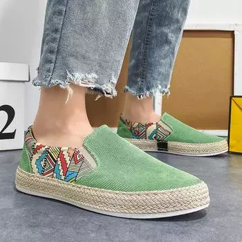 Мужская повседневная обувь на плоской подошве Мужские эспадрильи Лоферы Слипоны Тканевые туфли Удобная обувь для вождения 39 чёрный