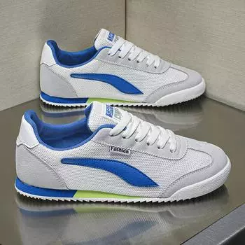 Мужская повседневная обувь на шнуровке, сетчатые кроссовки, летняя дышащая удобная обувь для ходьбы, модная обувь для вождения Forrest Gump для мужчин 41 синий