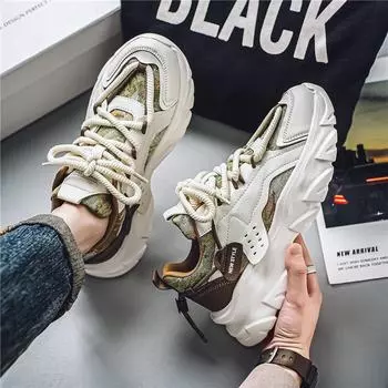 Мужская повседневная обувь на толстой подошве - модный дышащий спортивный стиль лета 2024 года для модных молодых студентов 41 чёрный/бежевый