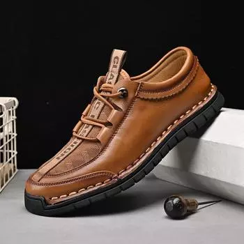 Мужская повседневная обувь, новая летняя дышащая мужская обувь без шнуровки с мягкой подошвой из воловьей кожи, обувь для ленивых 38 коричневый