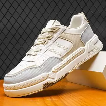 Мужская повседневная обувь, новые стильные кроссовки на плоской подошве, мужская модная прогулочная вулканизированная обувь 2024 39 бежевый