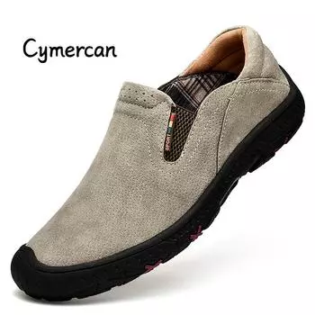 Мужская повседневная обувь ручной работы, легкие удобные походные туфли для мужчин, кроссовки, мокасины, высококачественные прогулочные туфли для вождения 38 серый