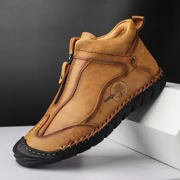 Мужская повседневная обувь ручной работы осень-зима высокое качество удобный мех плюш мягкий легкий нескользящий тренд походы вождение теплая 38 чёрный