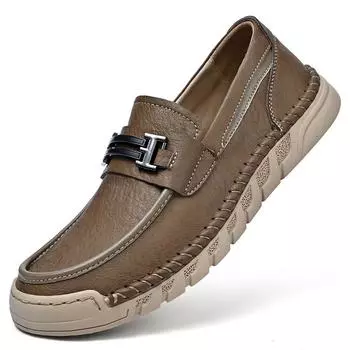 Мужская повседневная обувь ручной работы, удобные и дышащие мокасины, мужская деловая обувь на плоской подошве, обувь для вождения 38 хаки