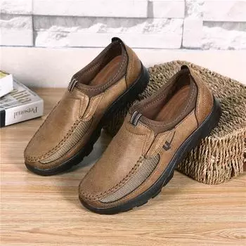 Мужская повседневная обувь ручной работы в стиле ретро, мокасины с исключительной удобной повседневной обувью на плоской подошве из кожи US 6.5(EUR 39) светло-коричневого