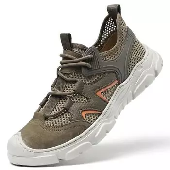 Мужская повседневная обувь с дышащей сеткой, удобные уличные мокасины, мужская обувь на плоской подошве 38 хаки