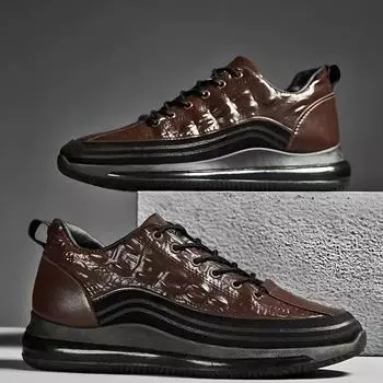Мужская повседневная обувь с крокодиловым принтом, роскошные мужские кроссовки с мягкой подошвой, новая мода, вулканизированная обувь для мужчин, нескользящая, ударопрочная обувь 39 коричневый
