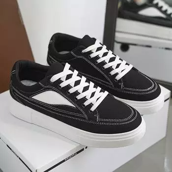 Мужская повседневная обувь с низким верхом из дышащего парусинового материала для студентов, повседневные кроссовки для прогулок на открытом воздухе, нескользящие, универсальные белые туфли для мужчин 39 чёрный