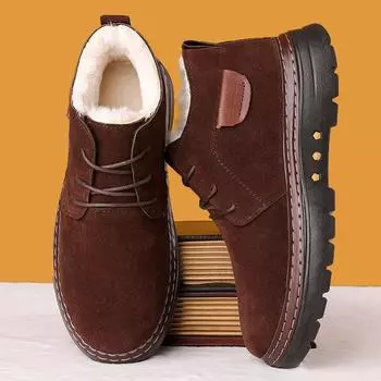 Мужская повседневная обувь с утолщенной плюшевой подкладкой, нескользящие высокие ботинки, теплая удобная молодежная обувь, зимние ботинки для снега 38 верблюд