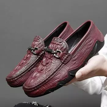 Мужская повседневная обувь с узором под крокодила, летние мужские мокасины из натуральной кожи, удобные дышащие туфли на плоской подошве 38