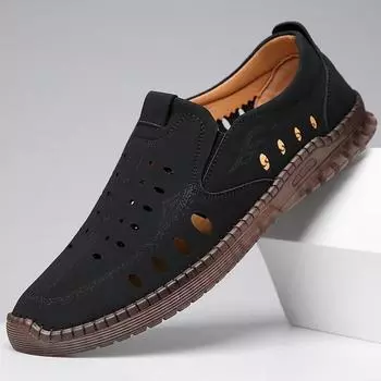 Мужская повседневная обувь с выемками, мужская обувь, дышащая обувь, повседневная мужская обувь для папы 39 чёрный