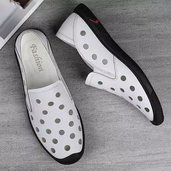 Мужская повседневная обувь с вырезами, новые модные мужские сандалии, легкие туфли без застежек, дышащие мужские кроссовки, универсальные летние мокасины 38 чёрный