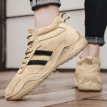 Мужская повседневная обувь с высоким берцем из натуральной кожи на весну и осень, зимняя утепленная хлопковая обувь из воловьей кожи на флисовой подкладке, рабочие ботильоны 38