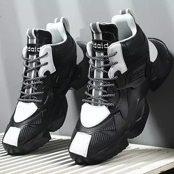 Мужская повседневная обувь с высоким берцем, кроссовки, кожаная женская уличная модная обувь на толстой подошве, большие размеры 39-46 39 чёрный