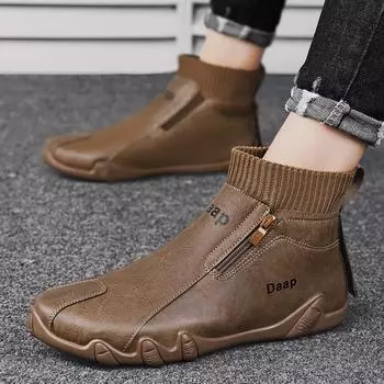 Мужская повседневная обувь с высоким берцем, модная универсальная обувь для мужчин, ботильоны, легкие, мягкие и удобные, мужские туфли на плоской подошве 39 бежевый