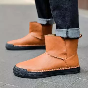 Мужская повседневная обувь с высоким берцем, осенние новые кожаные дышащие универсальные туфли для скейтборда без шнуровки с мягкой подошвой 38 коричневый