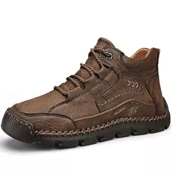 Мужская повседневная обувь с высоким берцем, плюшевая обувь ручной работы, повседневная обувь, осень и зима, большие размеры 39-48 38 чёрный