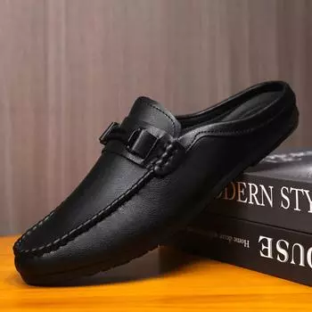 Мужская повседневная обувь Slip on Business Black Loafers Мужская мягкая кожаная обувь для отдыха на открытом воздухе Дышащие модные легкие туфли на плоской подошве для мужчин 39 чёрный