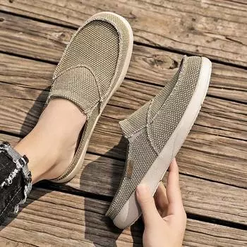 Мужская повседневная обувь Slip on, удобные холщовые тапочки для прогулок на открытом воздухе, летние корейские трендовые тапочки Baotou Half Drag Slides, большой размер EVA 39 хаки