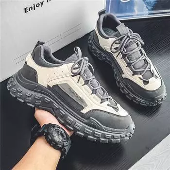 Мужская повседневная обувь Tire Bottom в стиле ретро, удобные мужские повседневные кроссовки с толстой подошвой, модная универсальная повседневная обувь для мужчин, новая 39 чёрный