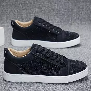 Мужская повседневная обувь Весенние бриллианты пайетки Прогулочные туфли Легкие кроссовки на плоской подошве Воздухопроницаемые скейтбордные туфли Zapatillas De Hombre 39