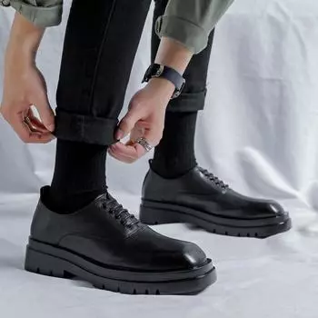Мужская повседневная обувь в британском деловом стиле, кожаные туфли, мужские весенние кожаные туфли с мягкой подошвой для жениха и шафера 20182-R 38 чёрный