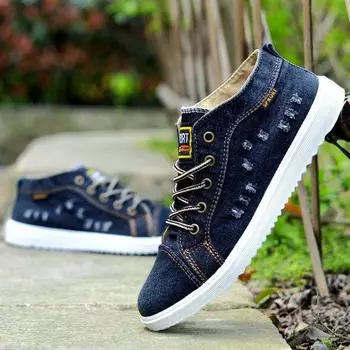 Мужская повседневная обувь в британском стиле, джинсовые кроссовки из парусины, высокие черные мужские ботильоны, обувь на плоской подошве, Chaussure Homme 2024 39