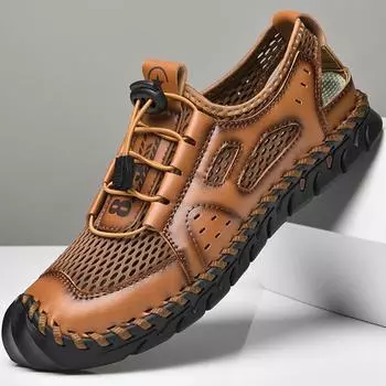 Мужская повседневная обувь в стиле ретро, большие размеры, повседневные спортивные сандалии ручной работы из натуральной кожи, сандалии для походов и забродов на открытом воздухе 42 зелёный