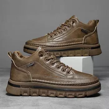 Мужская повседневная обувь, вулканизированные кроссовки, трендовая кожаная обувь для мужчин, дизайнерская обувь для активного отдыха, нескользящая, удобная, для бега, ходьбы EU39 чёрный