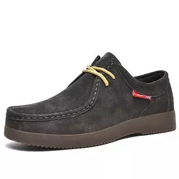 Мужская повседневная обувь Замшевая кожа Рабочая обувь Мужские шнурованные лоферы Кроссовки на платформе Британская деловая обувь для вечеринок 38-45 38 темно-коричневого