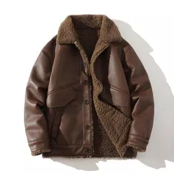 Мужская повседневная однобортная меховая цельная куртка Cross Border с лацканами из плюша и толстой плюшевой ткани большого размера JK1959 L кофейный