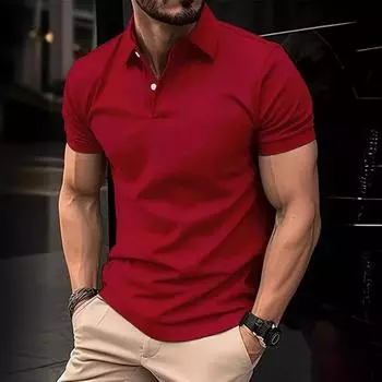 Мужская повседневная однотонная футболка с короткими рукавами на пуговицах, рубашка поло S чёрный