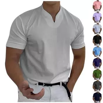 Мужская повседневная однотонная мужская деловая футболка с v-образным вырезом и коротким рукавом для фитнеса L темно-фиолетового