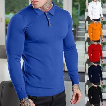 Мужская повседневная однотонная свободная футболка с длинным рукавом с принтом Po Lo Shirt M тёмно-синий