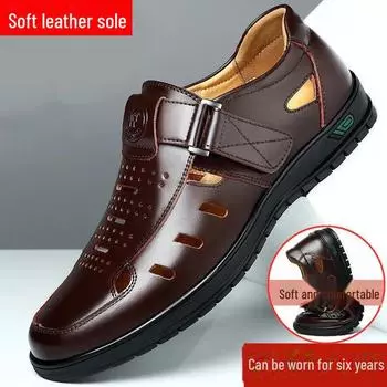 «Мужская повседневная официальная обувь из кожи — летние сандалии с мягкой подошвой для людей среднего и пожилого возраста» 44