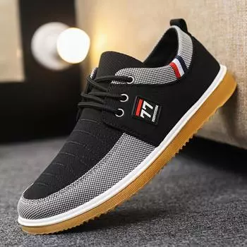 Мужская повседневная парусиновая обувь, дышащая износостойкая нескользящая обувь на шнуровке для активного отдыха, весна-лето и осень 39 чёрный